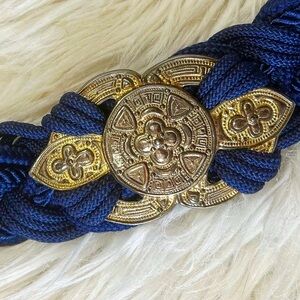 Navy Braided Boho Rope Belt w/ Gold & Brass Accents 💙⚜️ Vintage 90s
